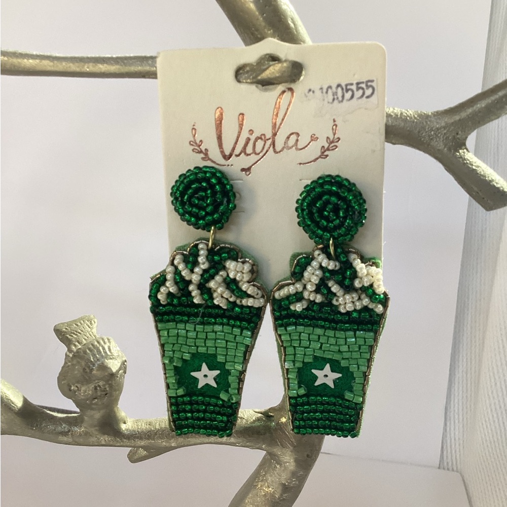 Viola, Beaded Dangle, Coffee Style Pierced Earrings. NWT